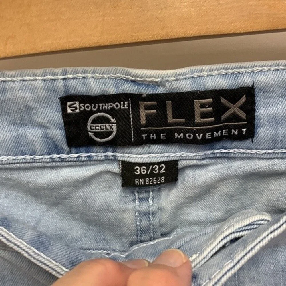 Southpole Y2K Men's Light Wash Flex Stretch Distressed Slim Leg Jeans Sz 36 x 32